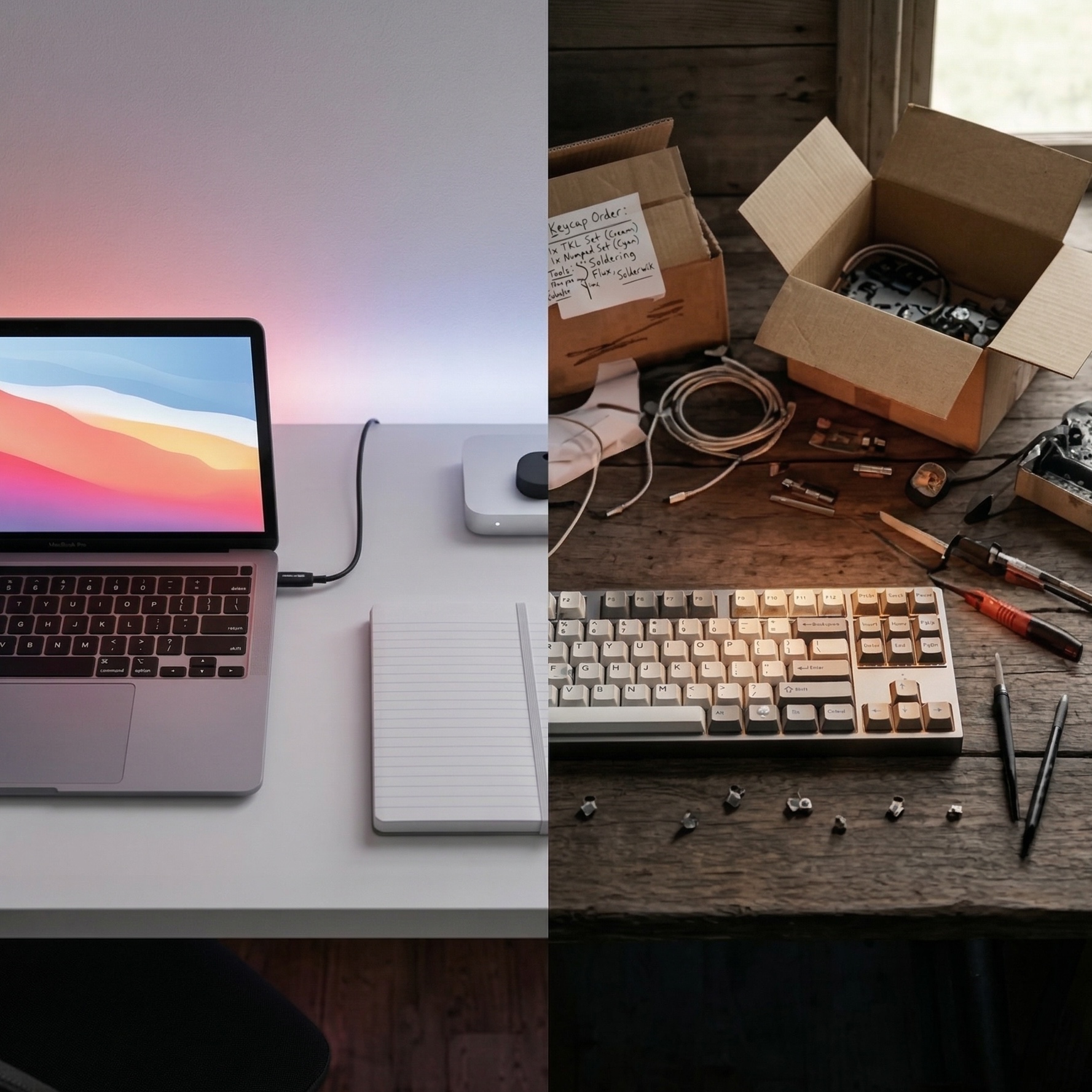 Left: clean US setup, everything connected. Right: EU reality, assembly required.