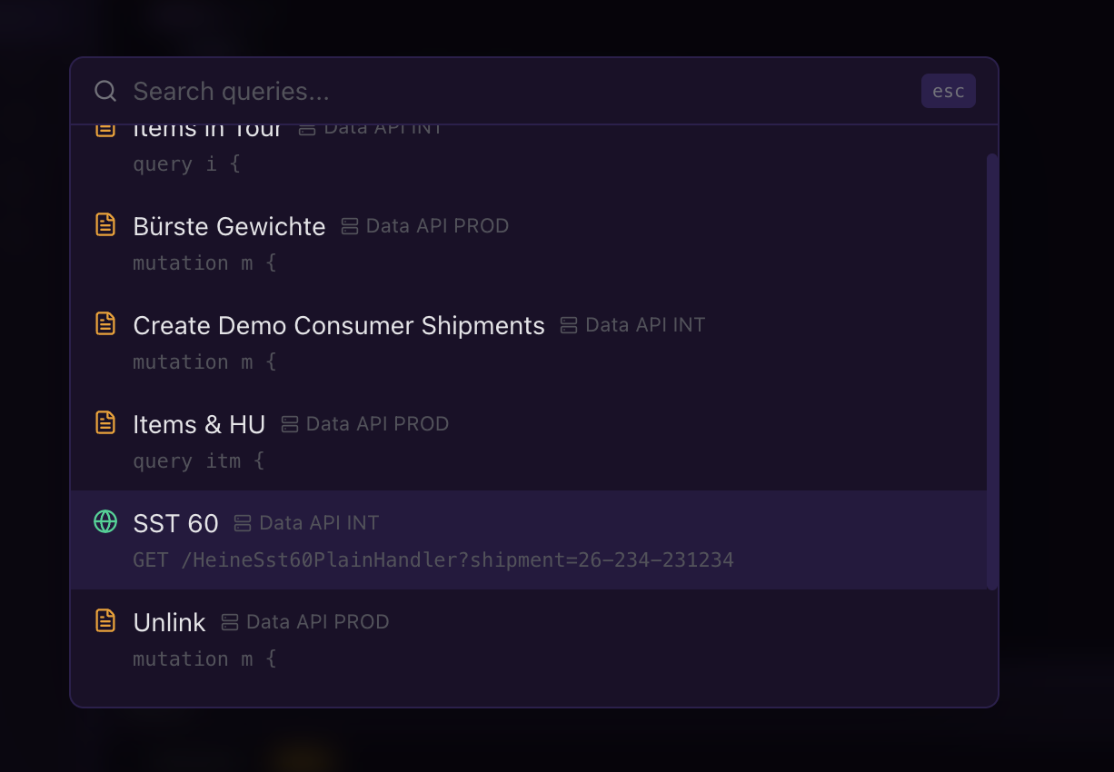 Quick Open overlay searching across queries and servers