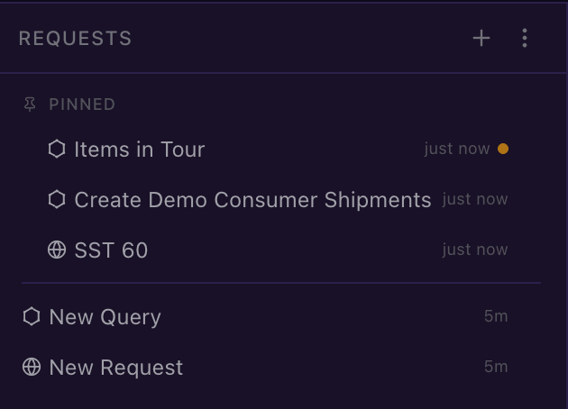 Sidebar showing pinned queries and multi-select
