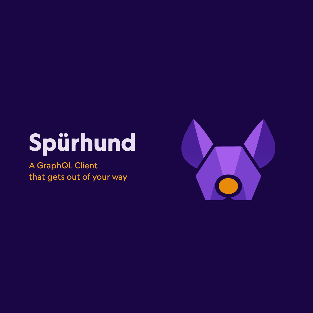 Spürhund logo — geometric purple dog icon with amber nose, alongside the text Spürhund A GraphQL Client that gets out of your way